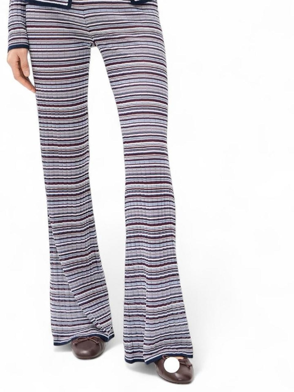 KULE Striped Flare Knit Pants in Navy, White & burgundy